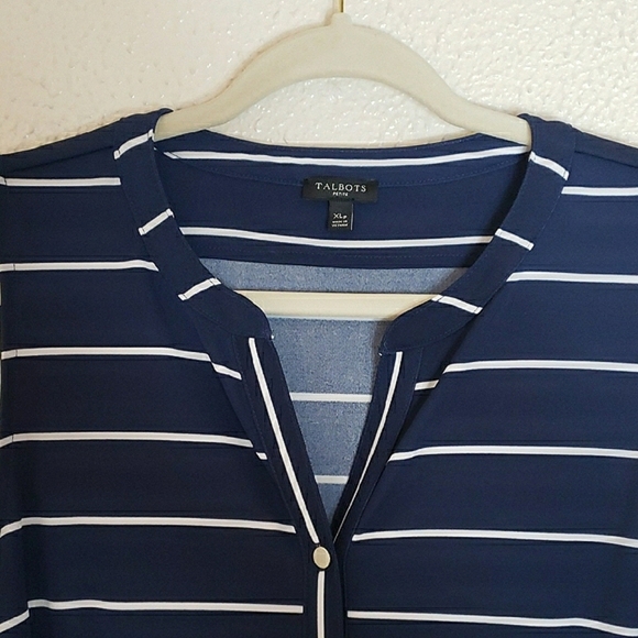Talbots Navy Blue White Striped Sleeveless Maxi Dress V-neck Button Down Sz XLp - Picture 5 of 14